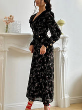 Elegant Print Ruffle Lapel Party Slim Dress